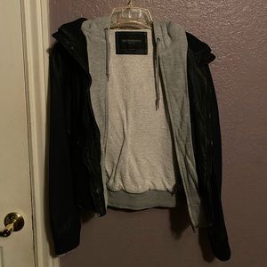 Leather jacket with hoodie insert